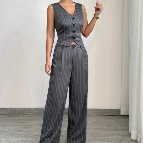 Women Casual Striped Vest + Women Casual Suit Pants Set - Picture 6 of 6